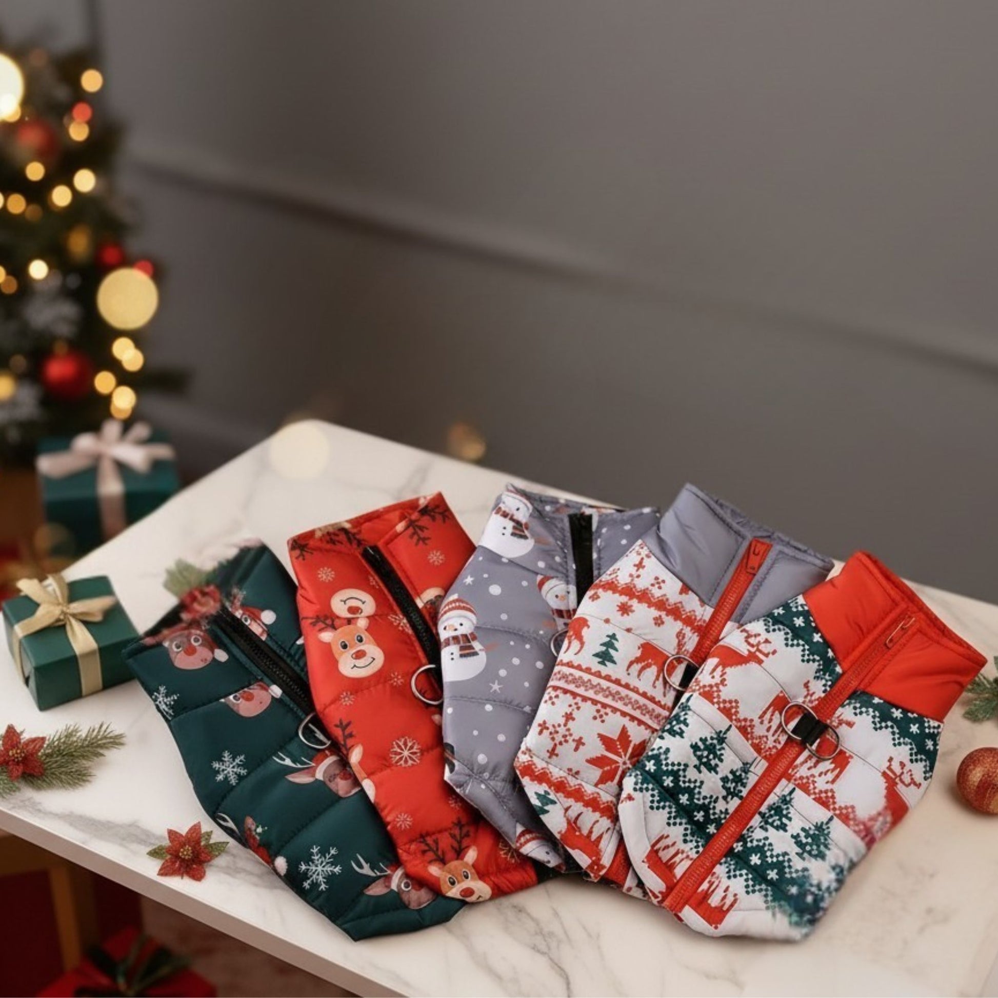 Dog wearing snowman winter jacket – festive warm pet outfit by FofiPet