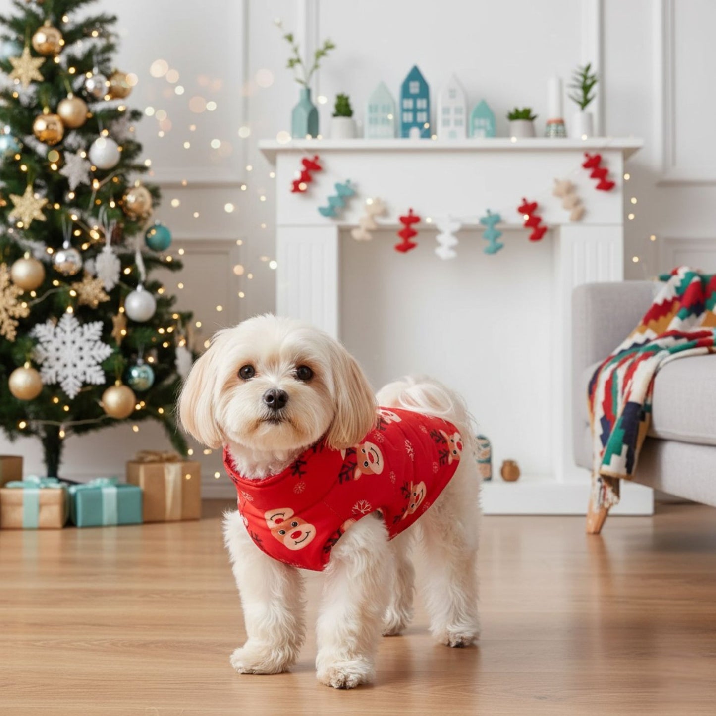 Christmas dog coat with snowman design – cosy winter pet jacket