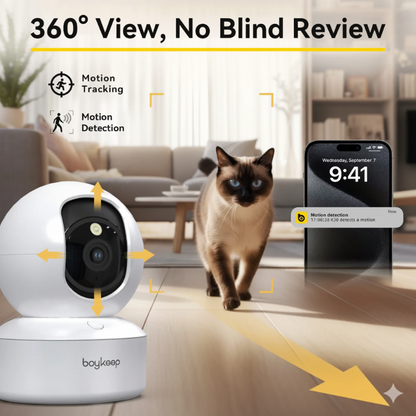 Smart Pet Camera 2K – 360° View, Two-Way Talk & Night Vision