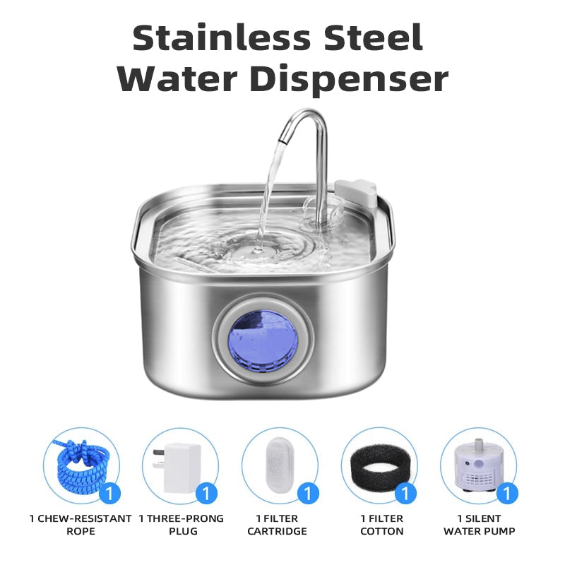 Stainless Steel Pet Water Fountain – Quiet, Fresh & Healthy Hydration